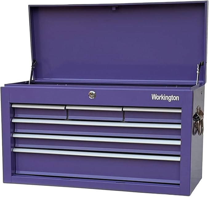 Workington Portable Metal Tool Chest with 6 Drawers, 24" 6-Drawer Tool Chest Cabinet with Ball Bearing Drawer Slides, Steel Tool Storage Box Organizer 4005 Purple