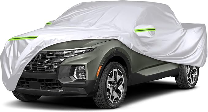 Waterproof Car Covers Replace for 2021-2025 Hyundai Santa Cruz, 6 Layers Silver All Weather Custom-fit Car Cover with Zipper Door & Windproof Bands for Snow Rain Dust Hail Protection