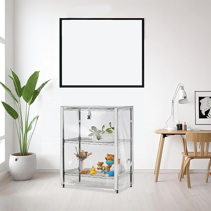 PVC Waterproof 3 Shelf Wire Rack for Wire Shelf Cover - 24" W x 14" D x 30" H - Protects from Dust and Debris - Only Cover (Transparent)