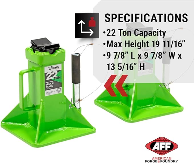 AFF Viking 22 Ton Safety Stand Set - Pin Style Jack Stands for Trucks, Trailers & Heavy Equipment - Super Duty - Pair