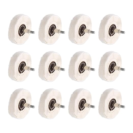 uxcell 3-Inch Buffing Polishing Pad Wheel Cotton with 15/64-inch Handle for Manifold Aluminum Stainless Steel Chrome White 12 Pcs