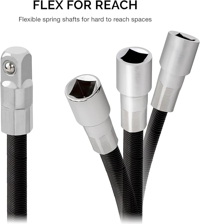 NEIKO 00239A Flexible Extension-Bar Set, 1/4-Inch and 3/8-Inch Drives, Flexible Socket Extension Bars, 2-Piece Set