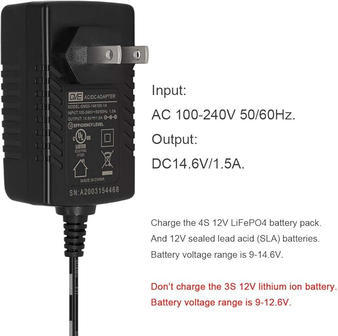 TalentCell AC/DC 12V LiFePO4 Battery Charger, 14.4 14.6V/1.5A Output with Dual Alligator Clips Connector for 4S 12/12.8V Rechargeable Lithium Iron Phosphate Battery Pack