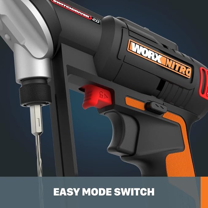 Worx Nitro 20V SwitchDriver 2.0, 2-in-1 Brushless Cordless Drill Driver, Dual 1/4" Chucks, Compact Cordless Drill with Digital Torque Setting - WX177L.9 (Tool Only), Black Orange