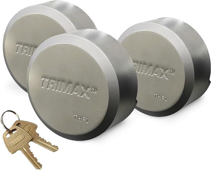 TRIMAX THP3XL - Trailer Door Lock (3 Pack Keyed Alike) - Shackleless Puck Lock for Trailers, Universal Fit, Weather Resistant
