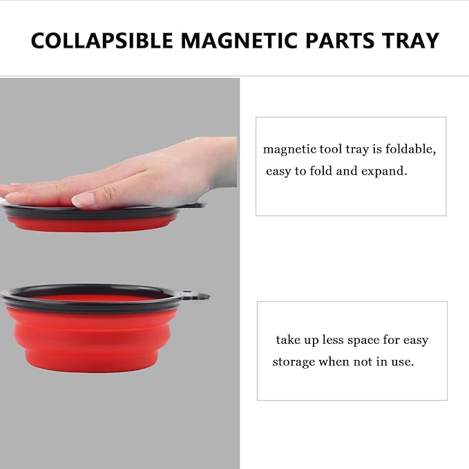 Collapsible Magnetic Parts Tray Set & Flexible Magnetic Pickup Tool, 3 Different Size Magnetic Screw Holder & Pick-Up Sweeper for Screw, Bolts, Nuts, and Other Metal Parts