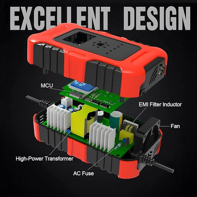 10-Amp Battery Charger, 12V/10A 24V/5A Smart Automatic Maintainer Trickle Charger with Temperature Compensation, 7 Stage Lead Acid AGM LiFePO4 Battery Charger for Cars Motorcycles Boats
