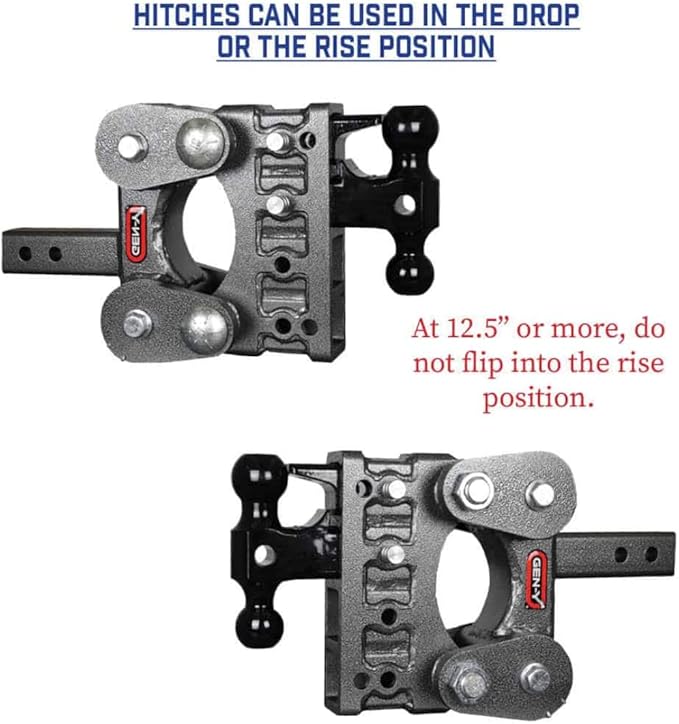 GEN-Y Hitch Heavy Duty Tow Hitch for 2" Receiver - 7.5" Drop/Rise with 5 Adjustable Positions, Includes Dual Ball Mount, Pintle Lock and Pins, 16,000 lbs Towing Capacity, 1,700 lbs Tongue Weight