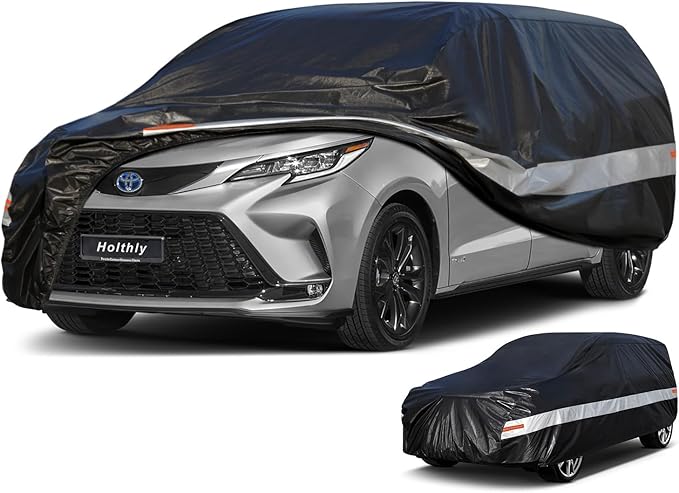 10 Layers Minivan Car Cover Custom Fit for Toyota Sienna (2010-2025) Waterproof All Weather for Automobiles, Outdoor Full Cover Sun UV Rain Protection with Cotton.Black