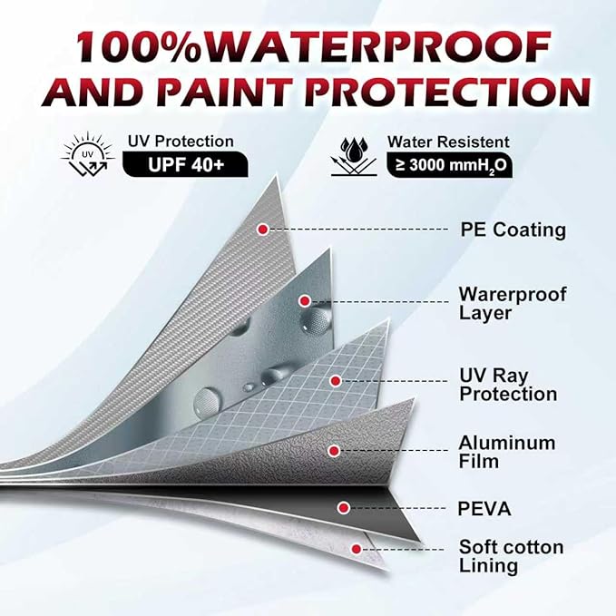 Compact SUV Car Cover with Red Reflective Strip Univeral Fit for Jeep Compass, Audi Q3/Q4, BMW X1/X2, Nissan Kicks Rogue Sport, Subaru Crosstrek Forester, Toyota Corolla Cross RAV4, CX5