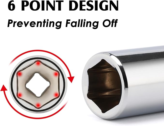 MIXPOWER 4PCS 1/4"Drive 15mm Deep&Shallow Socket, 6 Point, Cr-V Steel, 15mm