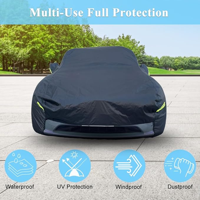 Car Cover Custom Fit for Tesla Model Y, Water-Resistant All Weather Full Exterior Cover Rain Snow UV Protection Lightweight Cover with Door Zipper Charging Port