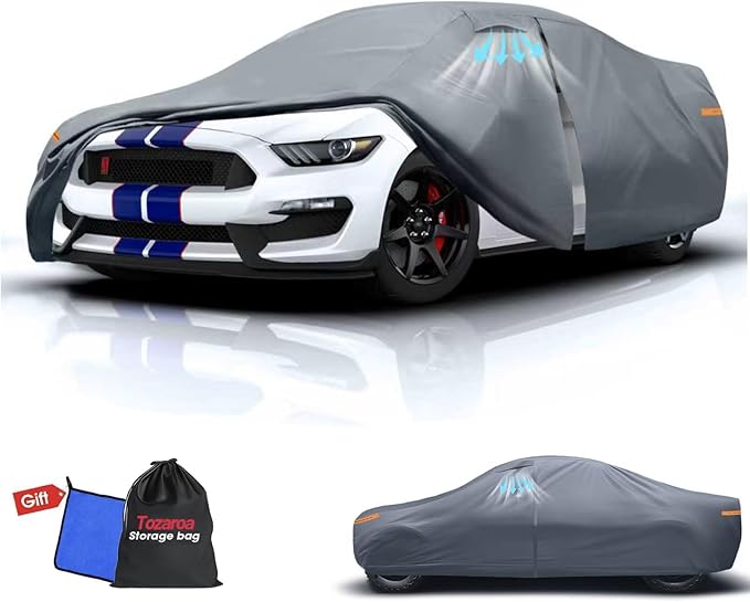 2026 Upgrade Car Cover Waterproof All Weather, Heavy Duty Full Exterior Cover Universal Fit Coupe Ford Mustang/Shelby, Chevrolet Camaro/Corvette, Kia Optima, Audi A4/A5, BMW 5 Series 525i etc.