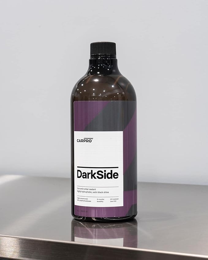 CARPRO DarkSide - Tire & Rubber Sealant, Hydrophobic & Self-Cleaning, Satin Black Shine, UV Protection, Revives Dull Faded Rubber, Ready to Use - Liter (34oz)