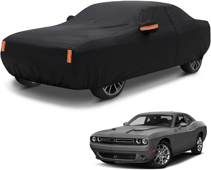 Car Cover Custom Fit for Dodge Challenger 2008-2026, Outdoor Waterproof All Weather Heavy Duty Full Exterior Cover for Sun Rain Snow UV Dust Protection with Door Zipper
