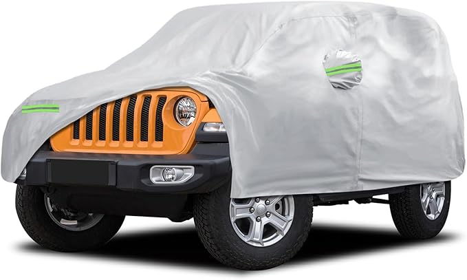 Migaven Car Cover Custom Fit for Jeep Wrangler 2 Door 1987-2026 JK JL CJ YJ TJ, Waterproof Full Exterior Cover Rain Sun Protection with Door Zipper & Inner Cotton, Silver