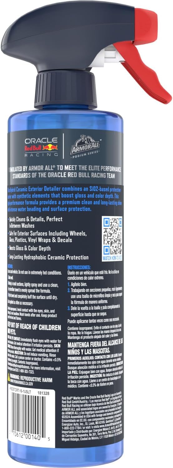 Armor All Podium Series Hybrid Ceramic Exterior Detailer Spray, 16 fl oz, Hydrophobic Car Detailing Spray Developed in Collaboration With Oracle Red Bull Racing