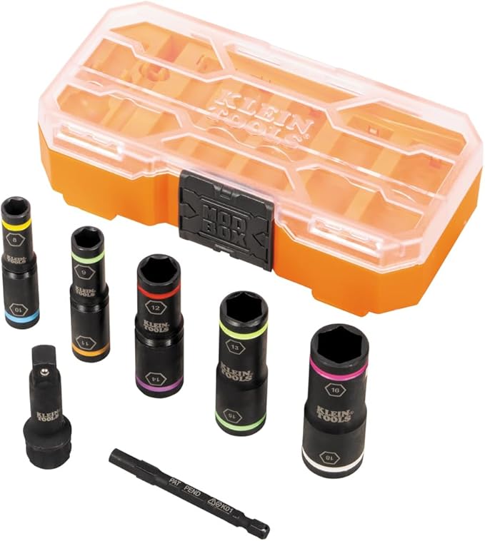 Klein Tools 65619 KNECT Flip-10 Metric Impact Socket Set, Deep Depth, 5 Color-Coded Flip Sockets, 10 Metric Sizes, 1/4 and 3/8-Inch Adapters, MODbox Case