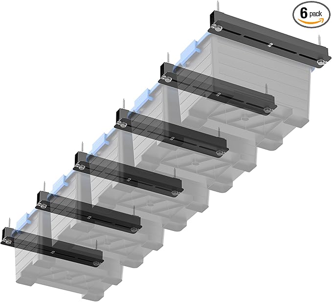 EVERHANGER Ceiling Storage Rack, Heavy Duty Overhead Storage Rack for Garage, Adjustable Ceiling Bin Storage System, 6 Sets for 5 Bins, 16 Inch