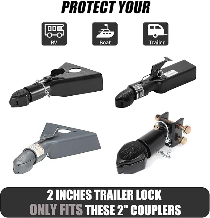 2178-B Heavy Duty Trailer Hitch Lock 2 Inch Bulldog or Ram Ball Coupler Anti-Theft,Travel RV/Camper/Boat/Truck/ATV/UTV/Flatbed/Cargo/Dump/Utility Trailer Tongue Lock Secure Design