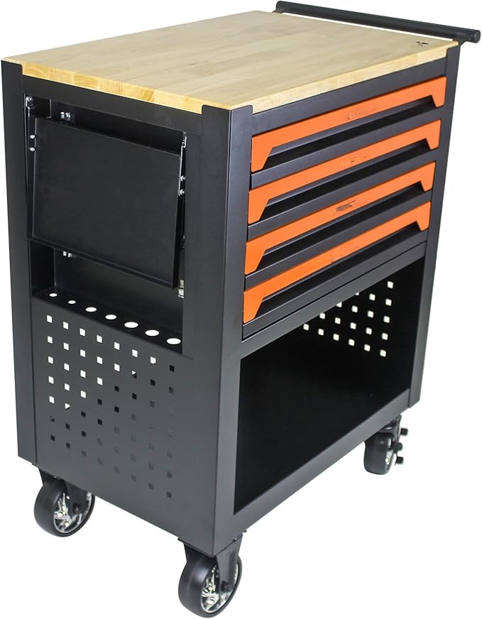 36" Tool Box with Wheels,Tool Chest with 4 Drawers,Rolling Tool Cart with Wooden Top Workbench ,660lbs Load Tool Cabinet with Locked Drawers Storage Organizer Cabinet for Garage, Repair Shop, Workshop