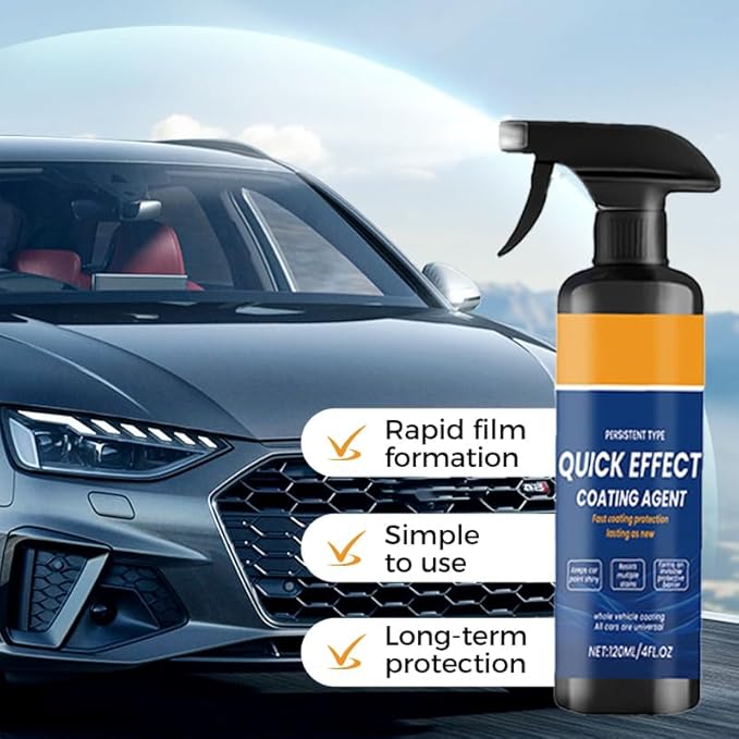 Car Coating Spray, Quick Effect Coating Agent, Oil Film Emulsion Glass Cleaner, Polish Spray Waterless Wash Wax for Scratches (1PC+Sponge+Cloth)