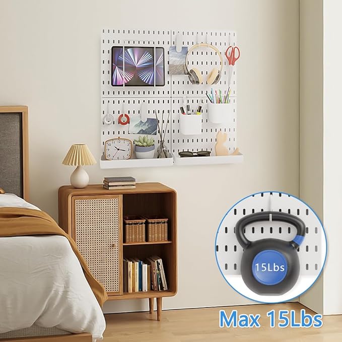 15pcs Pegboard Sets, Peg Board, Pegboard Wall Organizer, Storage System for Workbench, Shop, Shed Modular Peg Board Organizer Board Kit
