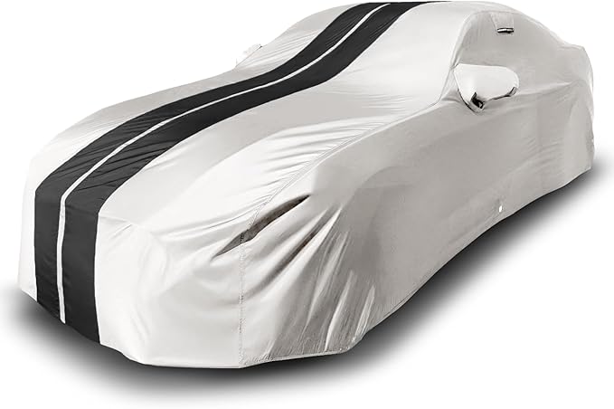 iCarCover Premium Custom Car Cover for 2000-2014 Mercedes-Benz CL-Class Heavy Duty Waterproof All Weather Rain UV Sun Protector Exterior Indoor Outdoor Protection Car Cover (Stripe - Light Gray/Black)