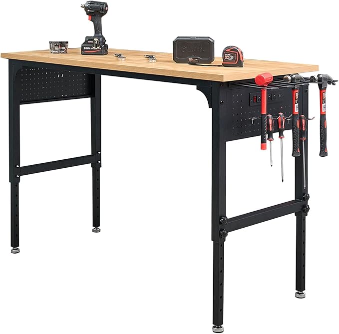 60" Heavy-Duty Garage Workbench, 2300LBS Capacity Work Table with Power Strip, Work Bench for Garage, Workshop, Office, Warehouse & Home