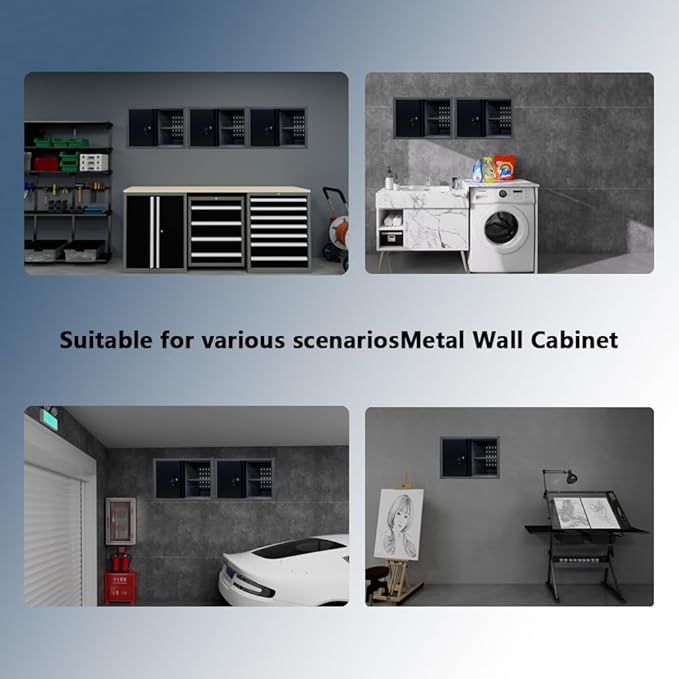 JZD Steel Wall Cabinet, Industrial-Grade Workshop Storage Solutions with Two Removable Shelves, for Garage Home Kitchen Utility Room Mechanics