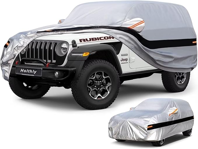 10 Layers Car Cover Custom Fit for Jeep Wrangler 2Door 2dr, Waterproof All Weather for Automobiles, Outdoor Full Cover Sun Dust Rain Protection with Cotton. Silver