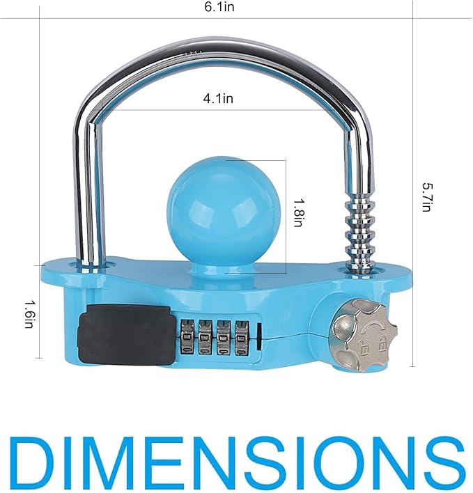 Yellow Trailer Hitch Lock with Combination Lock, fit 1-7/8", 2", 2-5/16" Coupler, Camper Accessories, for Trailer Truck RV SUV Boat (Blue)
