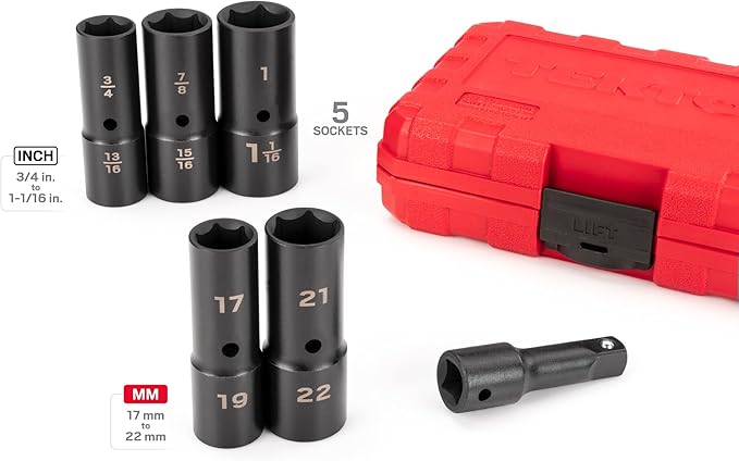 TEKTON 1/2 Inch Drive Deep Thin Wall Impact Flip Socket Set with Case (6-Piece) | SIF92400