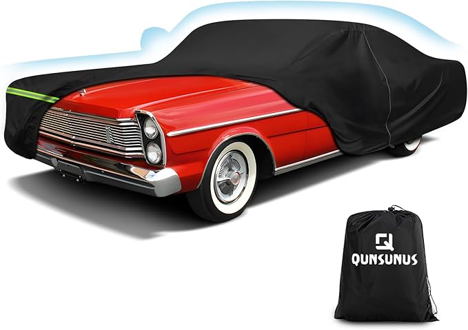 QUNSUNUS Waterproof Car Cover for Ford Galaxie 500/XL/Starliner/Fairlane Sedan/Coupe/Hardtop 2/4 Door, Outdoor Car Covers Wind, Sun, UV and Dust Protection