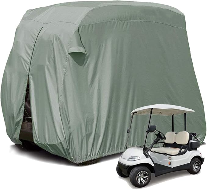 【2022 Upgraded】 2 Passenger Outdoor Golf Cart Cover Compatible with EZ GO, Club Car, Yamaha, Movaland Custom Cart Cover with 300D Material + Extra PVC Coating Waterproof Dust Prevention (Grey)