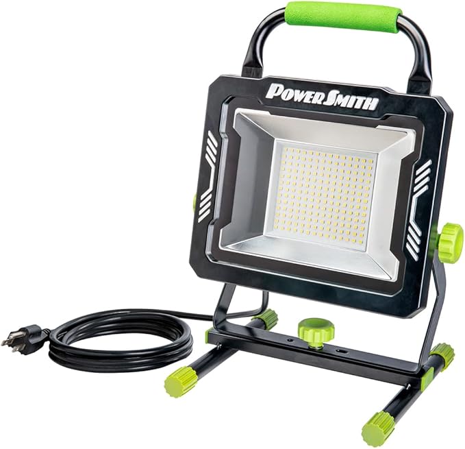 POWERSMITH PWLS150H 15000 Portable LED Work Light with Two Brightness Modes, Metal Housing and Stand, 10 ft. Power Cord, Impact Resistant Lens, and 5 Year Warranty