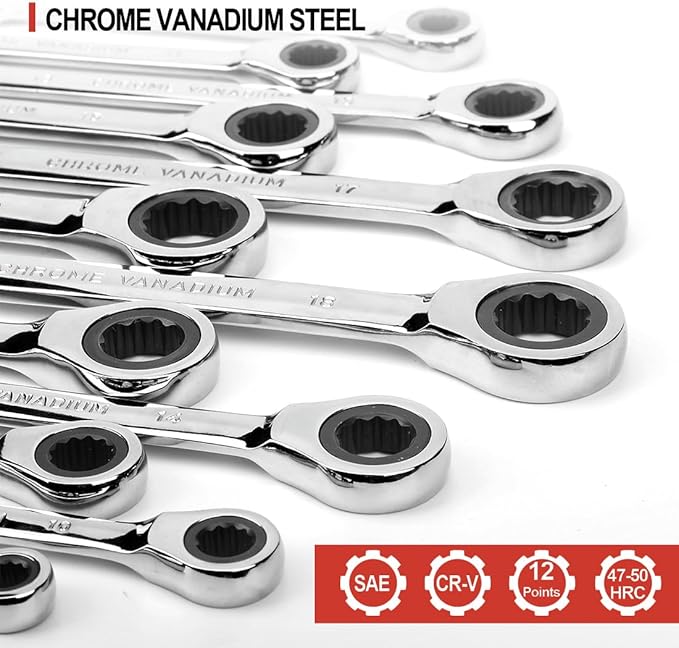AIRAJ Combination Wrench Set,22-Piece Ratcheting Wrench Set,Long Open End,72-Tooth Ratchet Drive,CR-V Steel,Organizer With Tool Roll Bag,1/4"-3/4" & 6-18mm,SAE & Metric