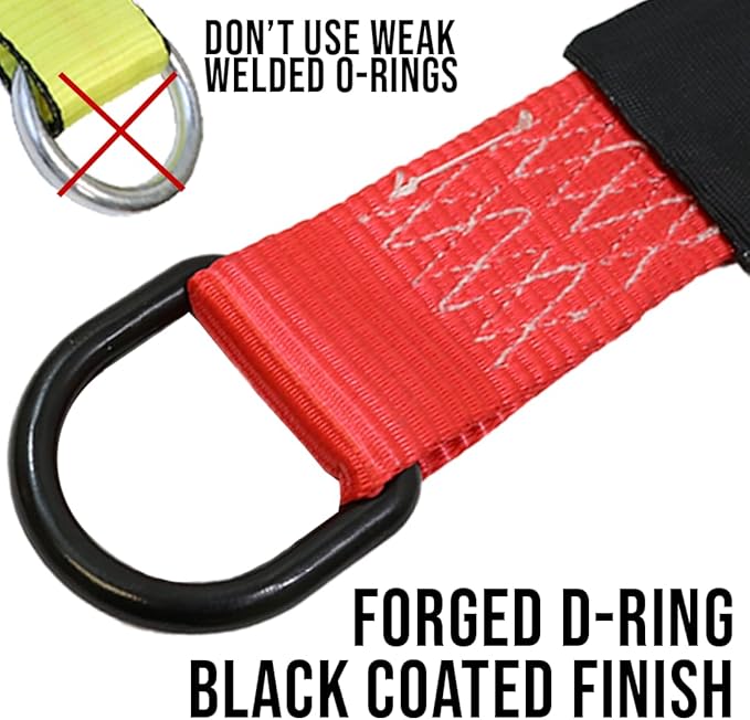 Boxer Pro 2 in x 10 FT Red Lasso Tow Strap with Forged D Ring & Axle Strap– Protective Sleeve – Car Tie Down, Auto Hauler, Auto Transport – 10,000lbs (4 Pack w/Axle Strap)