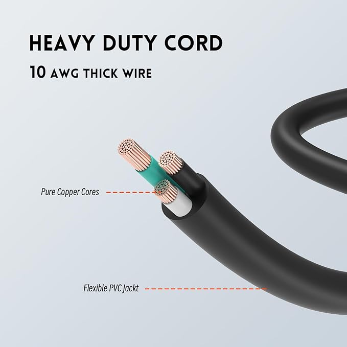 10 Gauge Heavy Duty Outdoor Extension Cord 25 FT, Waterproof Exterior Extension Cable with Lighted, 3 Prong Appliance Power Cord Outside, SJTW, 125 VAC, 15 Amp, 1875 Watts, Black