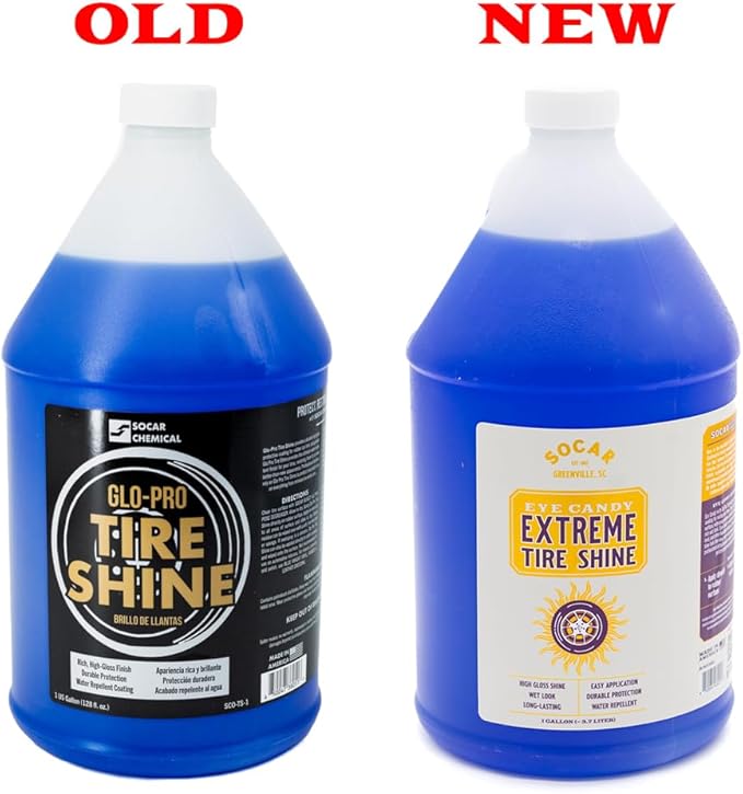 Socar Chemical Glo-Pro Tire Shine, 128 oz, 1 Gallon, High Gloss Tire Dressing, Professional Wet Tire Dressing, Water Repellant, Long Lasting
