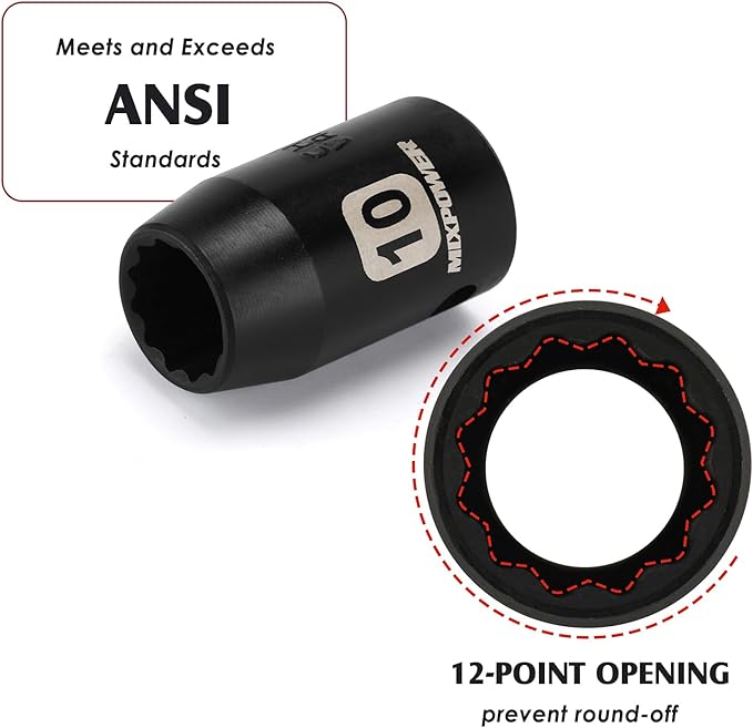 MIXPOWER 10PCS 1/4" & 3/8" Drive 10mm Deep&Shallow Socket, 6 Point & 12 Point, CR-V, Metric, Black Phosphate Finish…