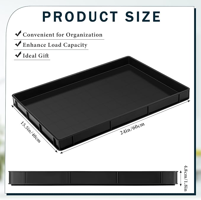 Baderke 2 Pcs 24 x 15.5 Inches Oil Drain Pan for Changing Leak Proof Mini Fridge Drip Tray Plastic Oil Change Pan for Mini Fridges Air Conditioners Machinery Under Car (Black,1.89 Inch)