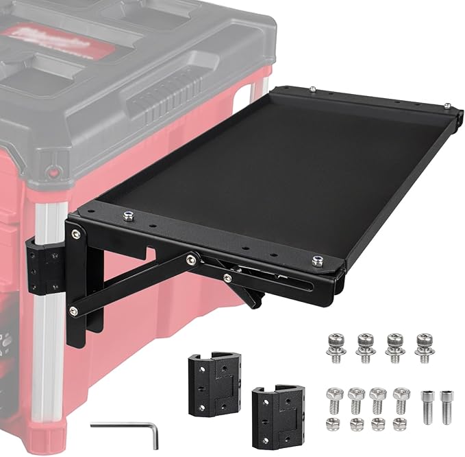 Folding Packout Mount Compatible with Milwaukee Packout Toolbox, Heavy Duty Foldable Work Table for Side Storage of Your Packout System