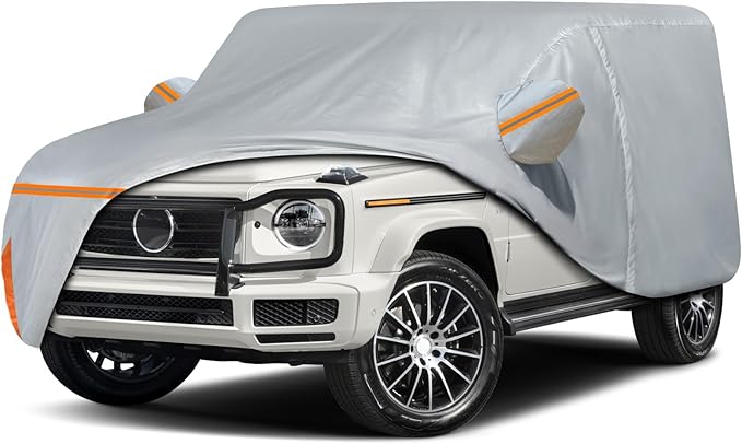 Car Cover for 2004-2025 Mercedes Benz G-Class 500 550 650, Waterproof Custom-fit All Weather Sun Rain Snow Dust Protection G-Class Full Car Cover with Door Zipper and Cotton Lining-Gray