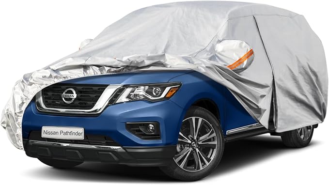 Kayme 6 Layers SUV Car Cover Custom Fit for Nissan Pathfinder (2005-2025) Waterproof All Weather for Automobiles, Outdoor Full Cover Rain Sun UV Protection.Silver