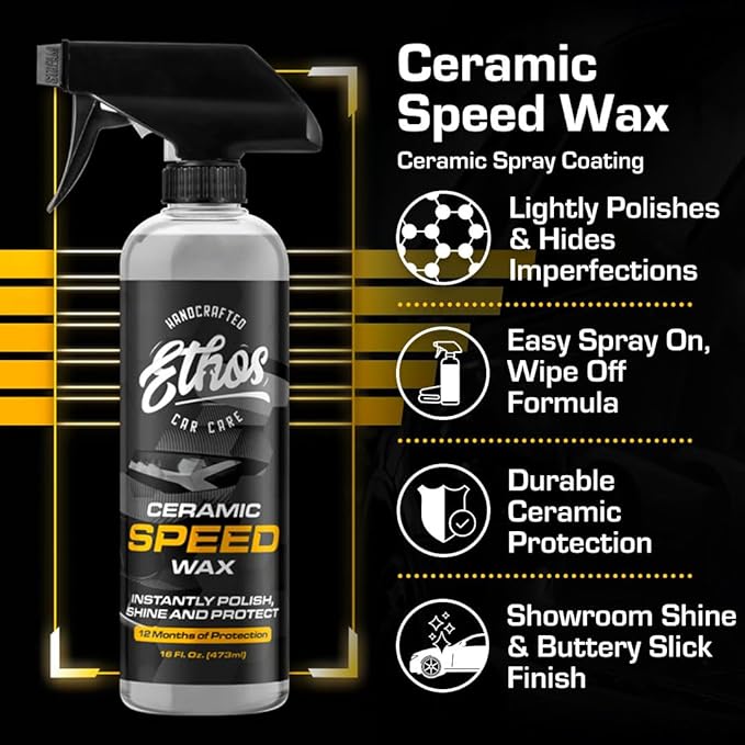 Ethos Ceramic Speed Wax – SiO2 Ceramic Coating Spray for Cars – Hydrophobic Car Wax Spray Top Coat Polish – High Gloss Shine, Ceramic Spray Wax – 12+ Month Protection