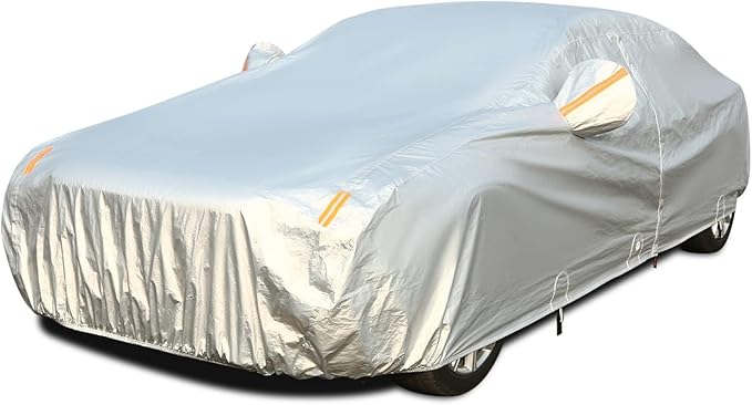 Tecoom Car Cover Waterproof All Weather, 3 Layers Car Covers for Automobiles, Fleece Lining with Zipper Door Lock Full Exterior Covers, Wind Rain Snow Sun Hail Protection Fit for Sedan (191-200 Inch)