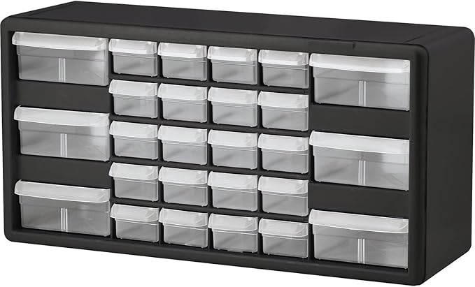Akro-Mils 26-Drawer Plastic Drawer Storage Cabinet for Garage Organization, Bead Organizer, Building Bricks Storage, Teacher Toolbox, Makeup Organizer, 20" W x 6" D x 10" H, 10126 Black