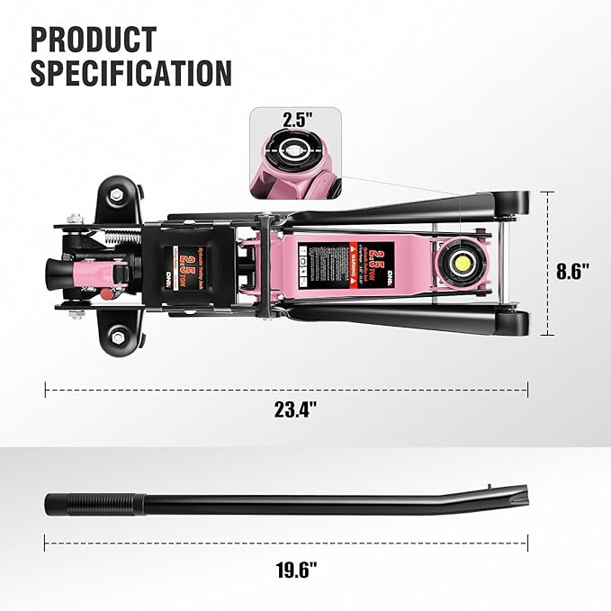 DNA Motoring Low Profile Hydraulic Trolley Service/Floor Jack, 2.5 Ton (5500 lbs) Capacity, Lifting Range 3.35"-15.16",Pink, TOOLS-00676-PK