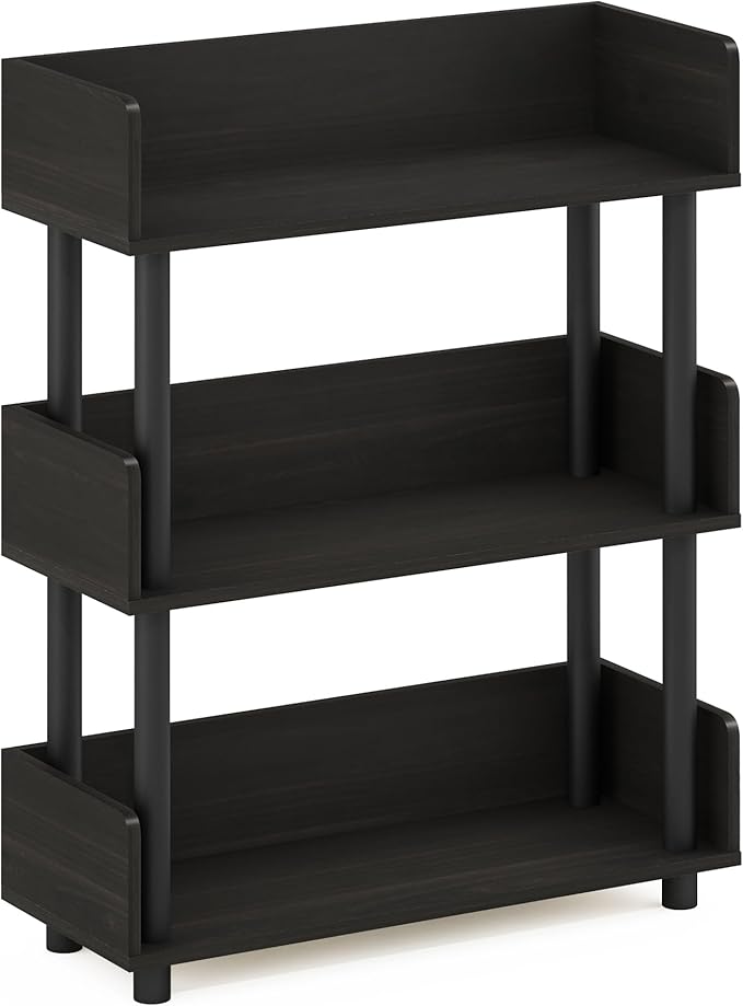 Furinno TURN-N-TUBE Display Shelf, 3-Tier Storage Shelves with Side Panels, Open Shelves Book Shelf with Rounded Corner Top Edges, for Organization and Storage, Living Room, Home Office, Espresso
